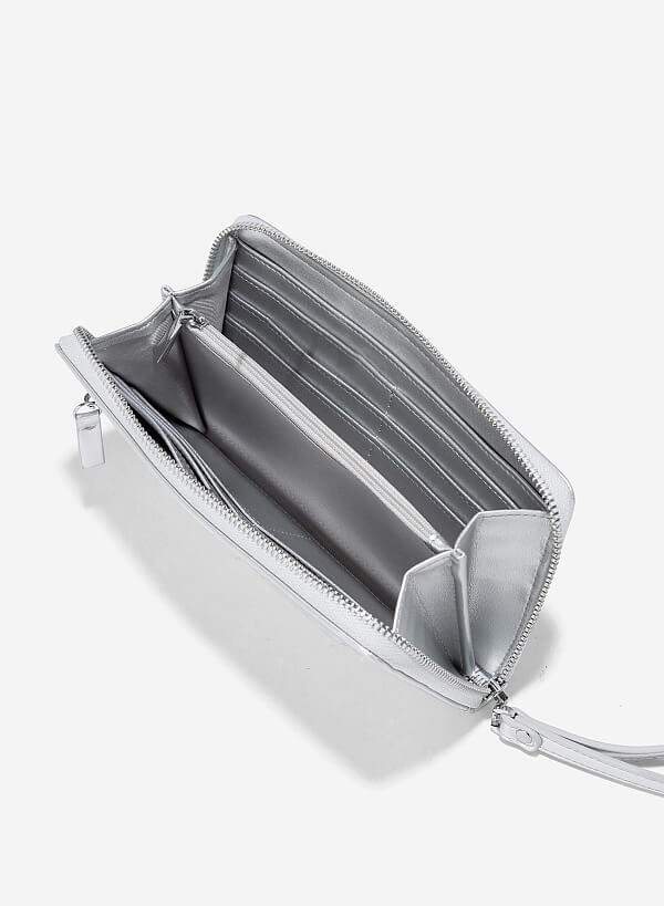 Multi-Compartment Zip-Around Handheld Wallet - WLL 0291 - Silver - VASCARA