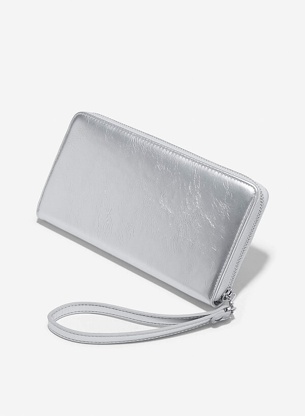 Multi-Compartment Zip-Around Handheld Wallet - WLL 0291 - Silver - VASCARA
