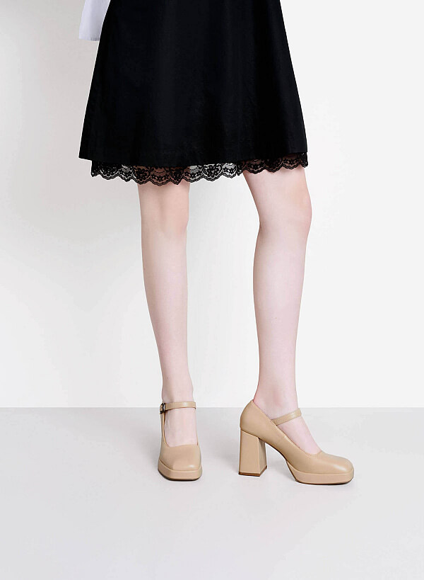 Platform Mary Janes - HIG 0674 - Beige - VASCARA