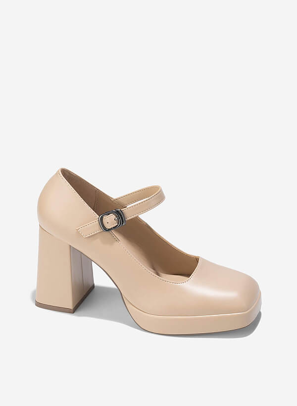 Platform Mary Janes - HIG 0674 - Beige - VASCARA