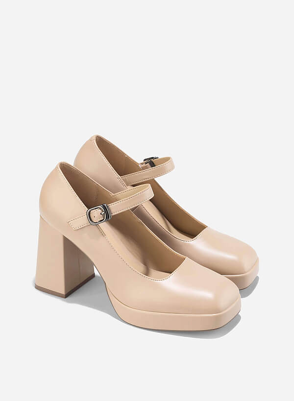 Platform Mary Janes - HIG 0674 - Beige - VASCARA