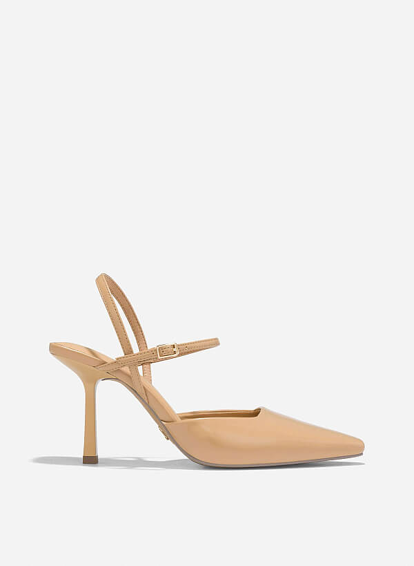 Pointed Toe Ankle Strap Pumps - HIG 0664 - Beige