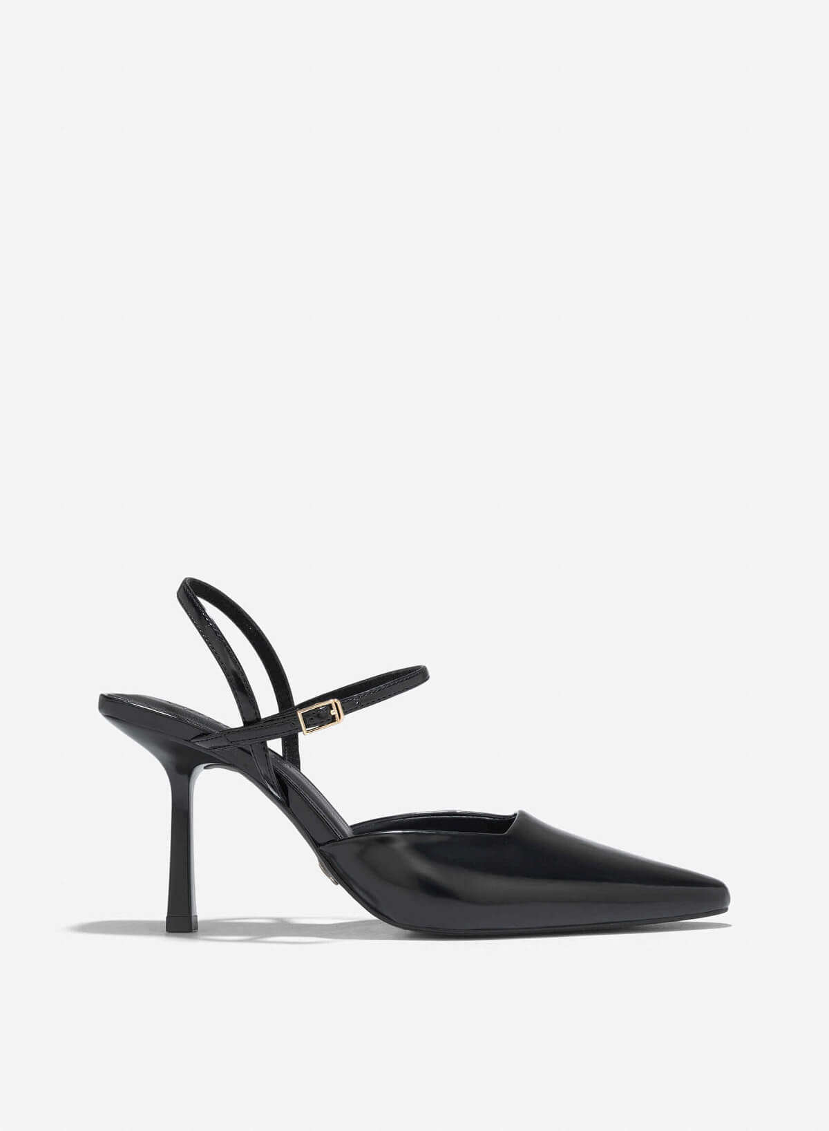 Pointed Toe Ankle Strap Pumps - HIG 0664 - Black - VASCARA
