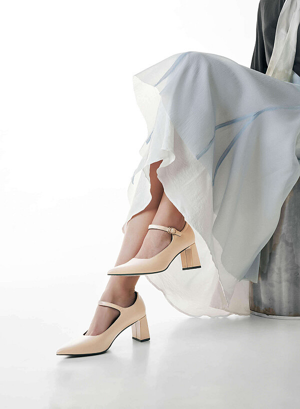 Pointed Toe Mary Janes - HIG 0677 - Beige - VASCARA