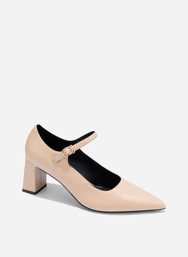Pointed Toe Mary Janes - HIG 0677 - Beige - VASCARA