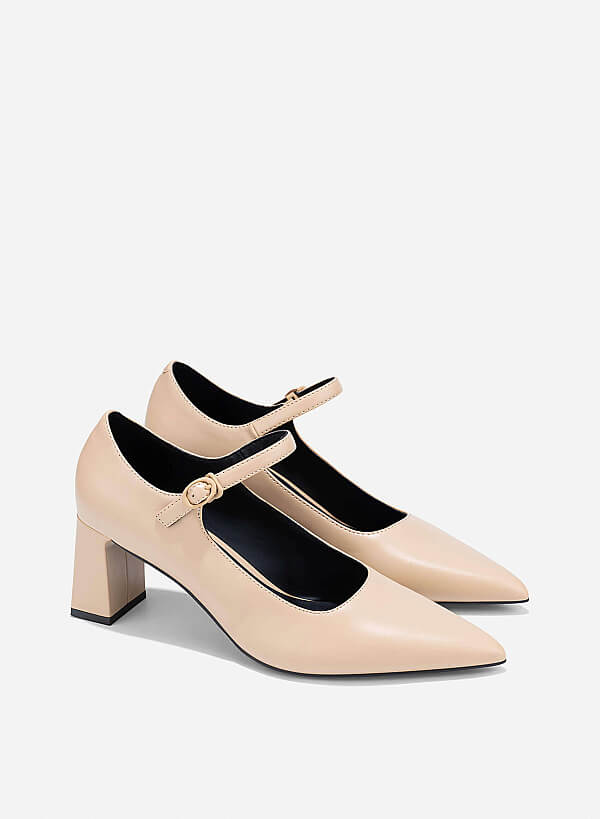 Pointed Toe Mary Janes - HIG 0677 - Beige - VASCARA
