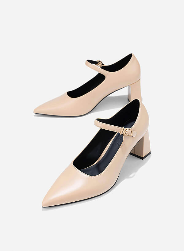 Pointed Toe Mary Janes - HIG 0677 - Beige - VASCARA