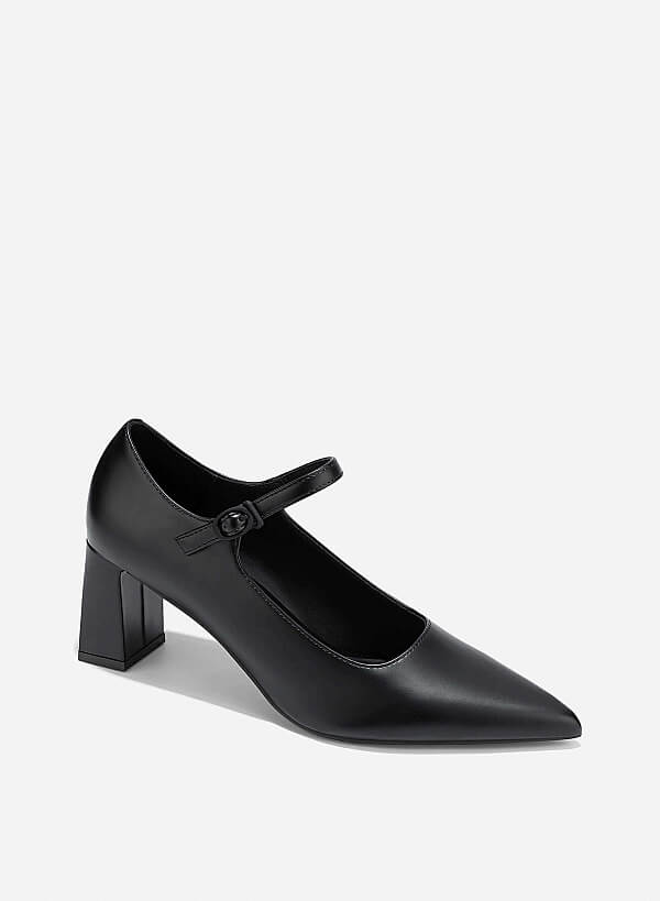 Pointed Toe Mary Janes - HIG 0677 - Black - VASCARA