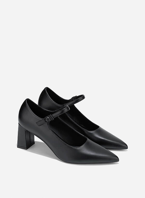 Pointed Toe Mary Janes - HIG 0677 - Black - VASCARA