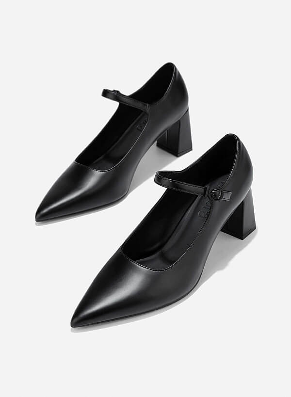 Pointed Toe Mary Janes - HIG 0677 - Black - VASCARA