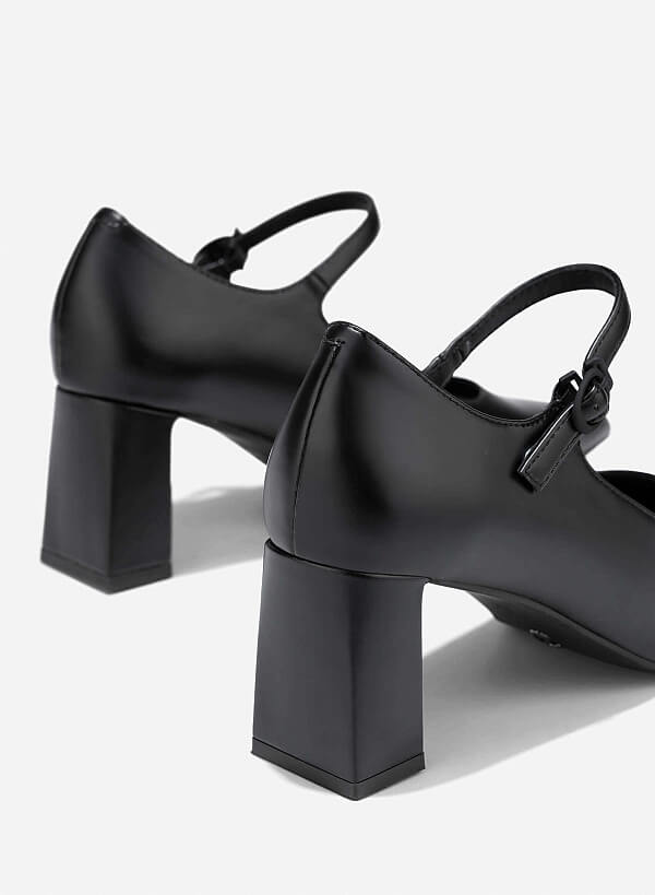 Pointed Toe Mary Janes - HIG 0677 - Black - VASCARA
