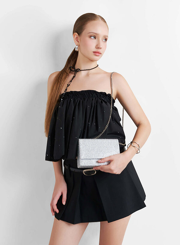 Rhinestones Box Clutch - CLT 0125 - Silver - VASCARA
