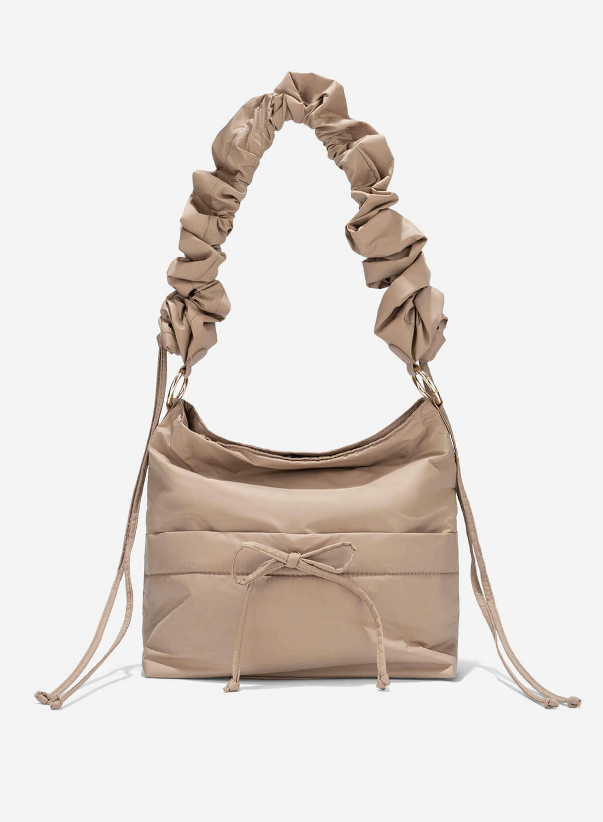 Ruching Drawstring Strap Parachute Fabric Shoulder Bag - TTE 0171 - Beige - VASCARA