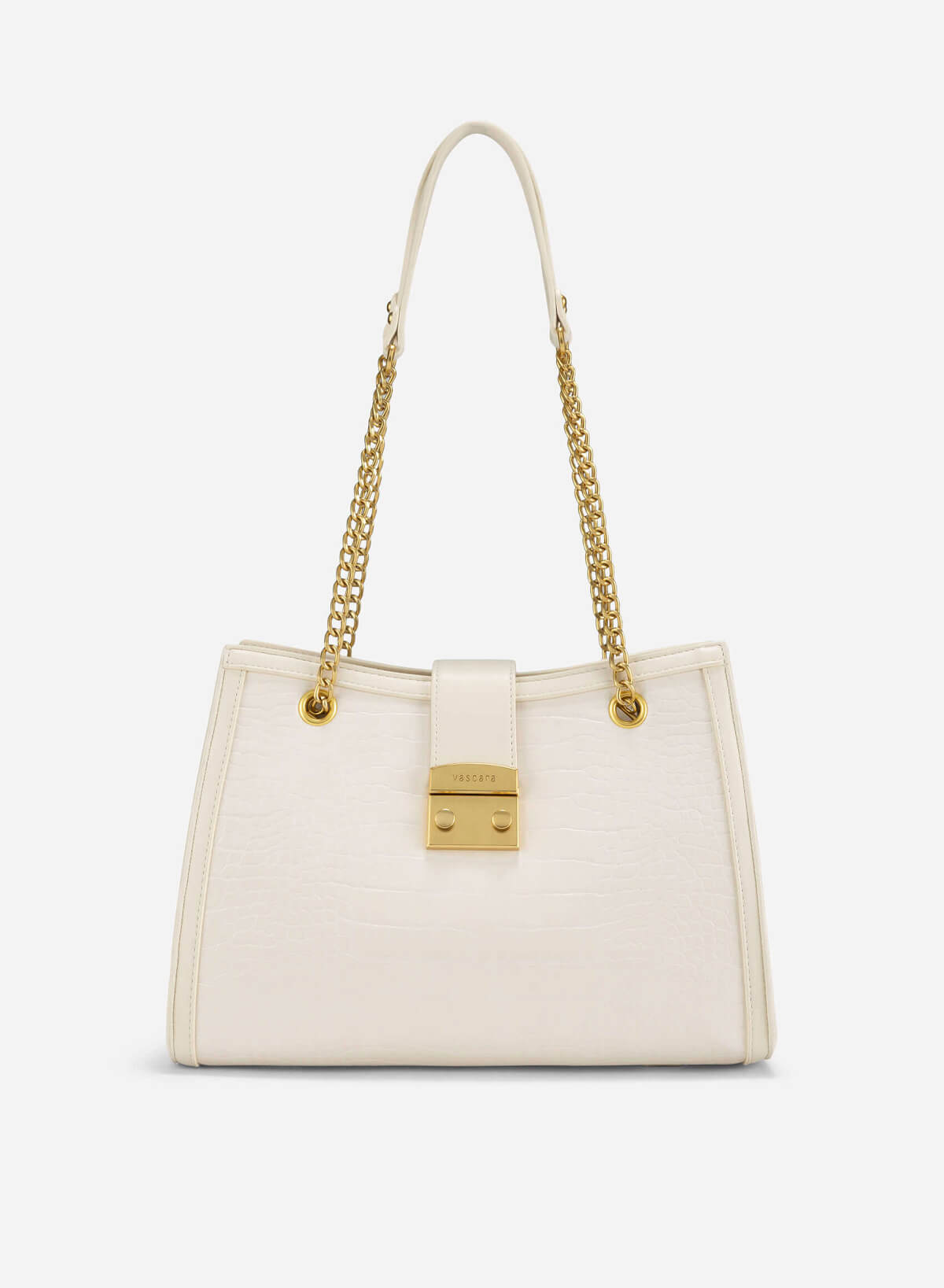 Snap Lock Crocodile Pattern Shoulder Bag - TTE 0166 - Cream - VASCARA