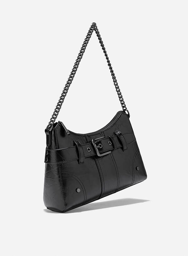 Snap Lock Y2K Shoulder Bag - MES 0262 - Black - VASCARA
