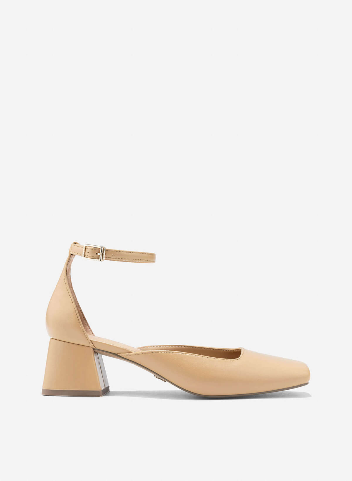 Square Toe Ankle Strap Pumps - HIG 0670 - Beige - VASCARA