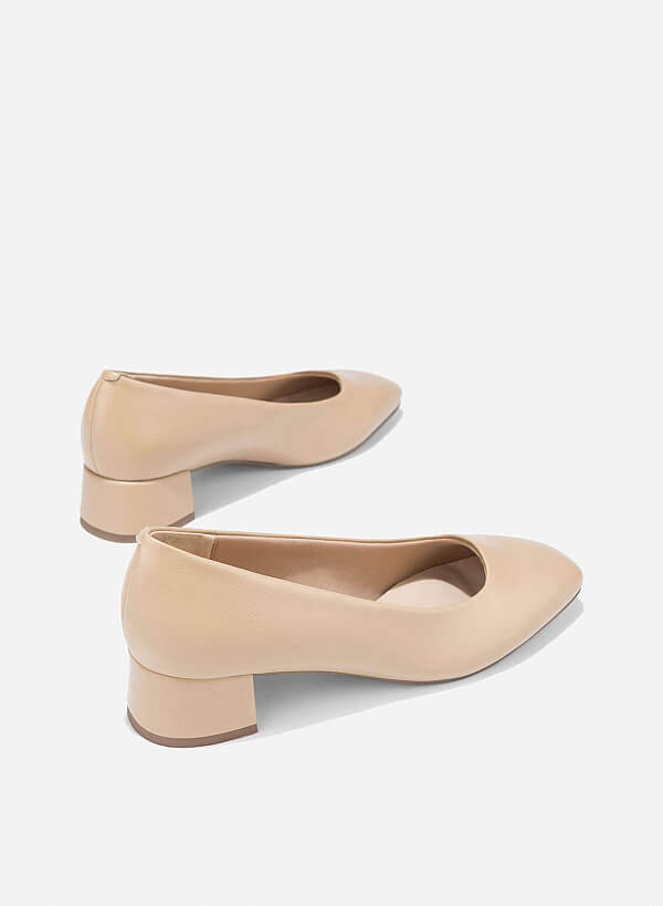 Square Toe Block Heels Pumps - HIG 0668 - Beige - VASCARA