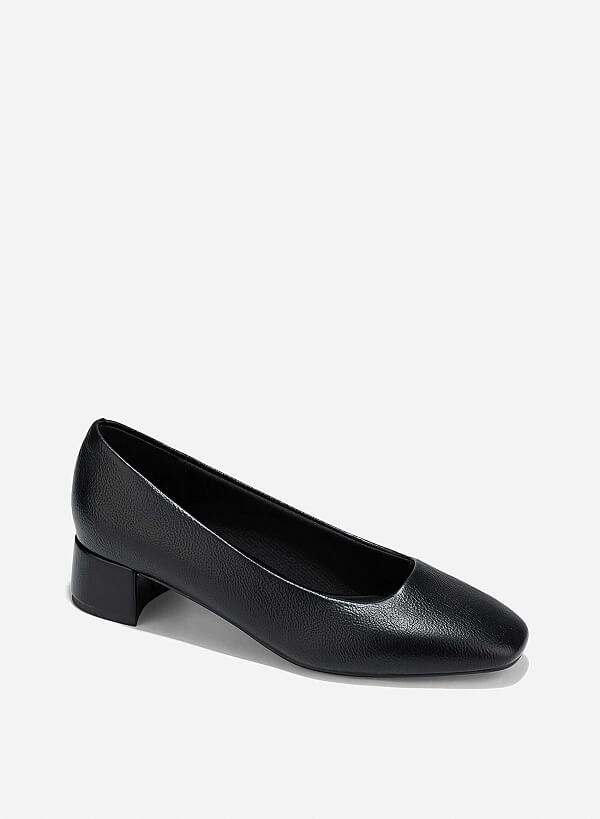 Square Toe Block Heels Pumps - HIG 0668 - Black - VASCARA