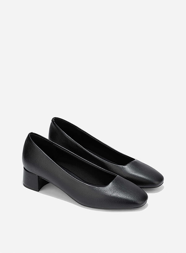 Square Toe Block Heels Pumps - HIG 0668 - Black - VASCARA