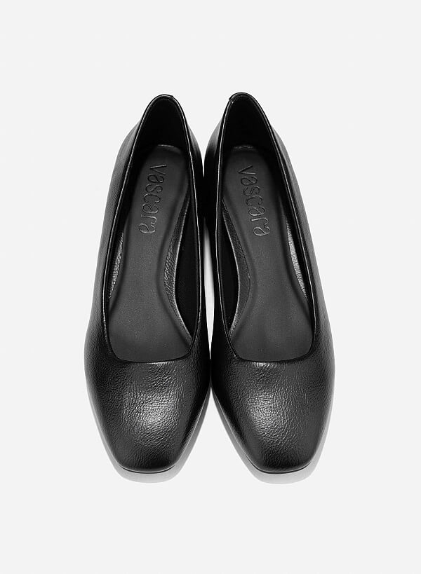 Square Toe Block Heels Pumps - HIG 0668 - Black - VASCARA