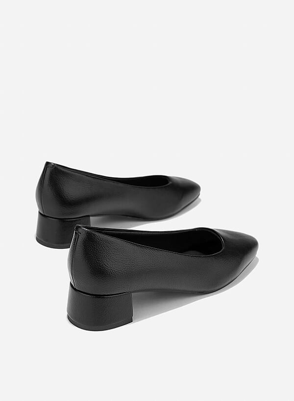 Square Toe Block Heels Pumps - HIG 0668 - Black - VASCARA