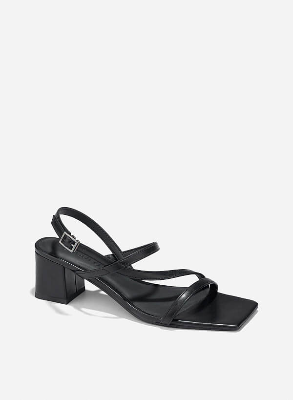 Strappy Block Heel Sandals - PUM 0797 - Black - VASCARA