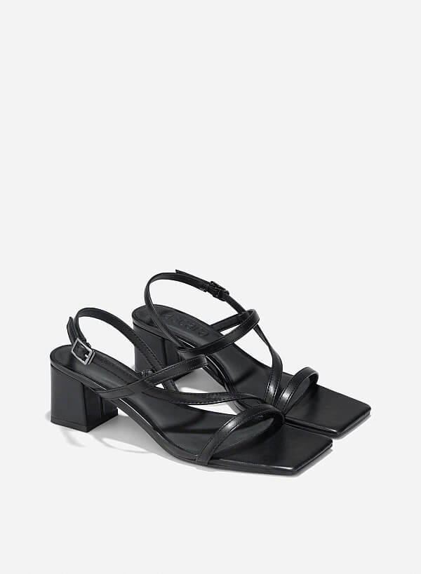Strappy Block Heel Sandals - PUM 0797 - Black - VASCARA
