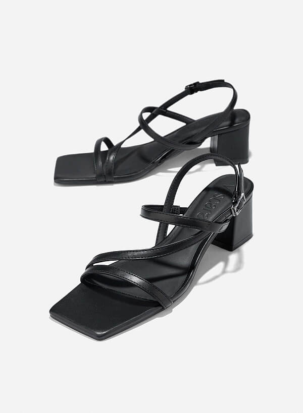 Strappy Block Heel Sandals - PUM 0797 - Black - VASCARA