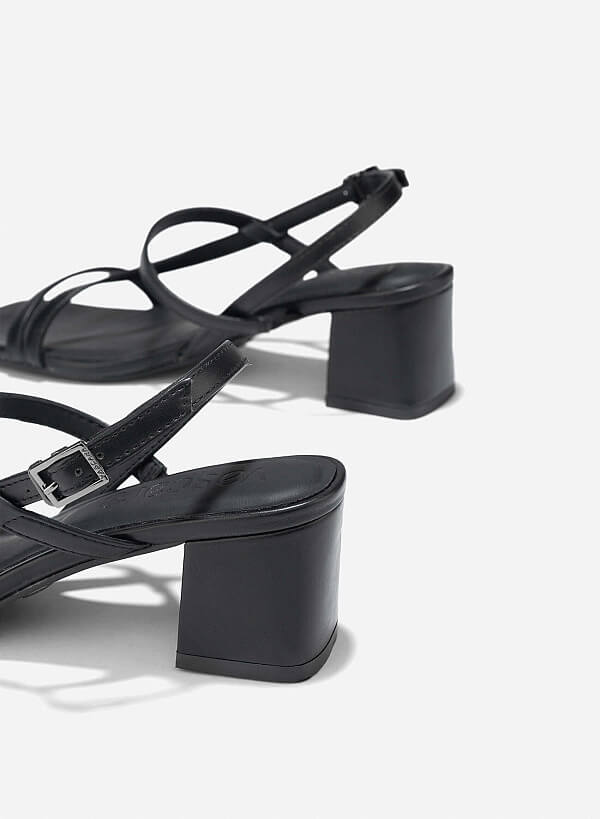 Strappy Block Heel Sandals - PUM 0797 - Black - VASCARA