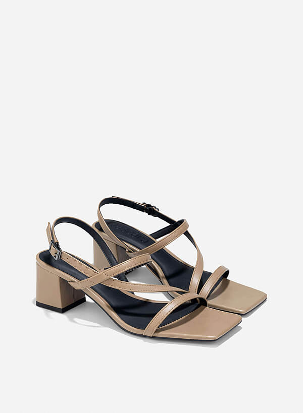 Strappy Block Heel Sandals - PUM 0797 - Dark Beige - VASCARA