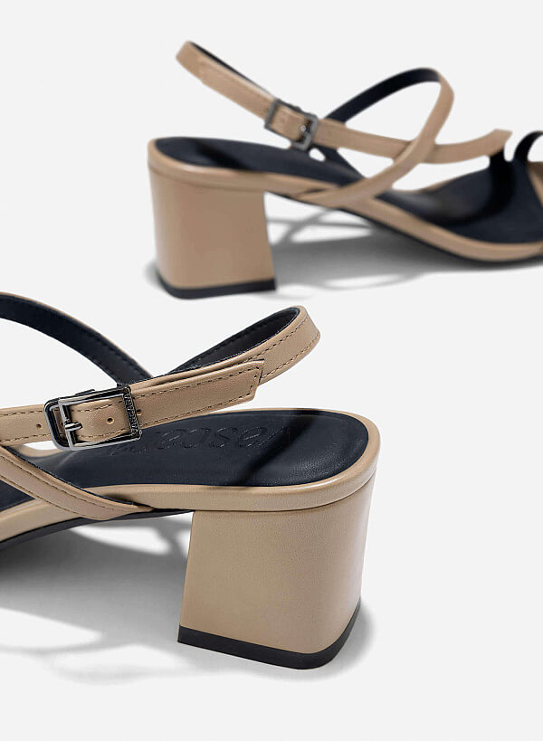 Strappy Block Heel Sandals - PUM 0797 - Dark Beige - VASCARA