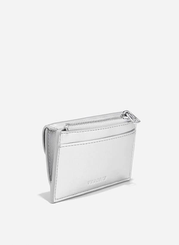 Stylized Saddle Mini Flap Wallet - WLL 0306 - Silver - VASCARA
