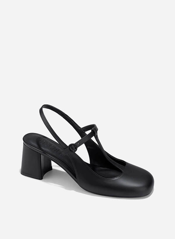 T-Strap Slingbacks - HIG 0676 - Black - VASCARA