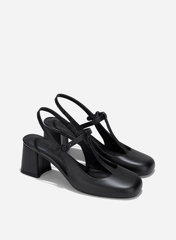 T-Strap Slingbacks - HIG 0676 - Black - VASCARA