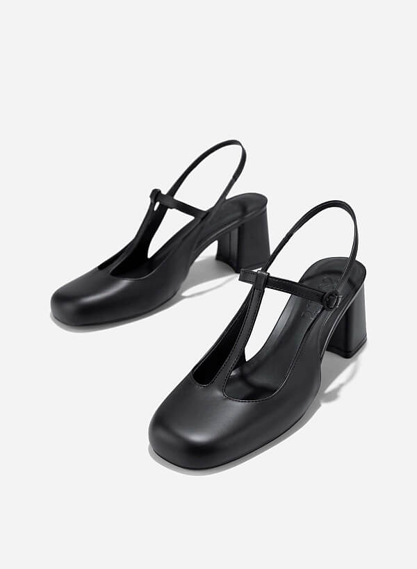 T-Strap Slingbacks - HIG 0676 - Black - VASCARA