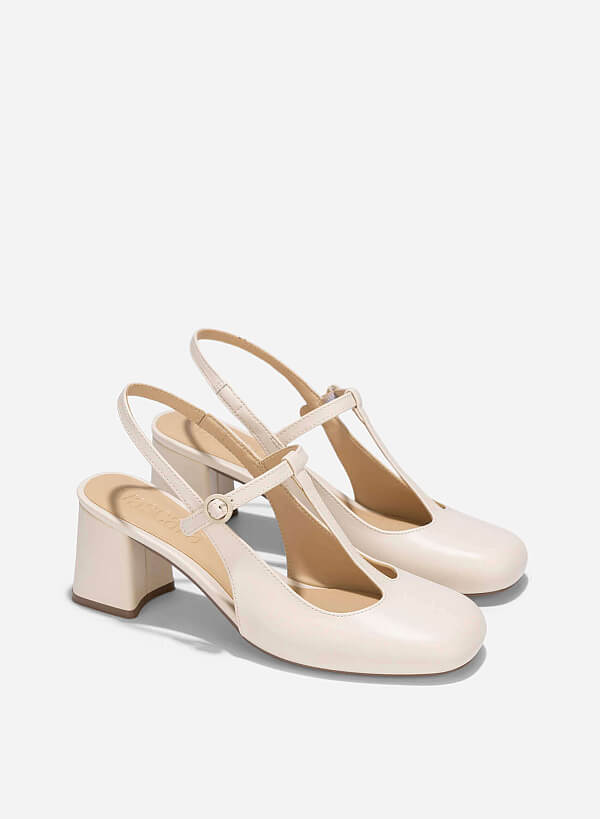 T-Strap Slingbacks - HIG 0676 - Cream - VASCARA