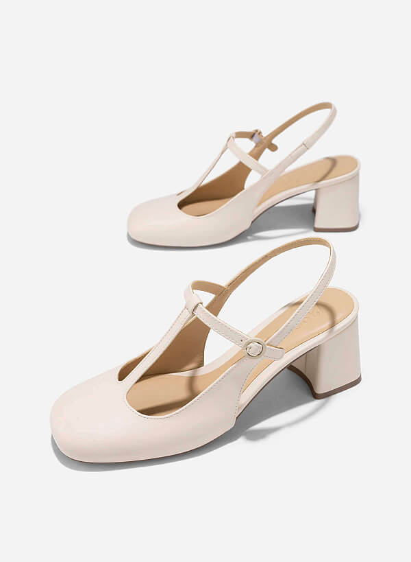 T-Strap Slingbacks - HIG 0676 - Cream - VASCARA