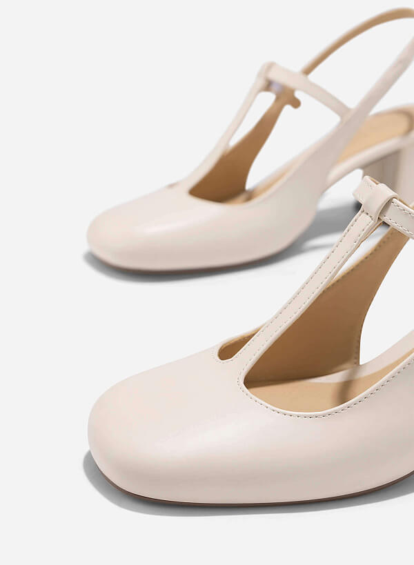 T-Strap Slingbacks - HIG 0676 - Cream - VASCARA