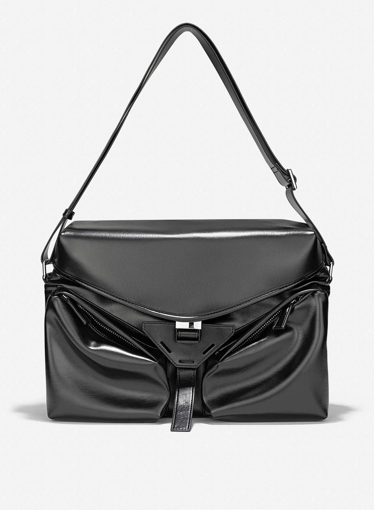 Trendy Patent Leather Flap Satchel Bag - SAC 0331 - Black - VASCARA