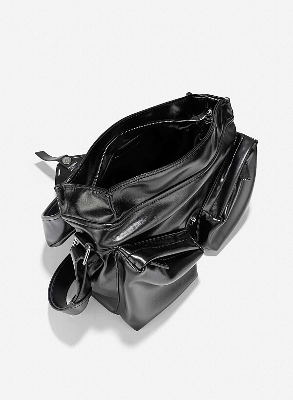 Trendy Patent Leather Flap Satchel Bag - SAC 0331 - Black - VASCARA