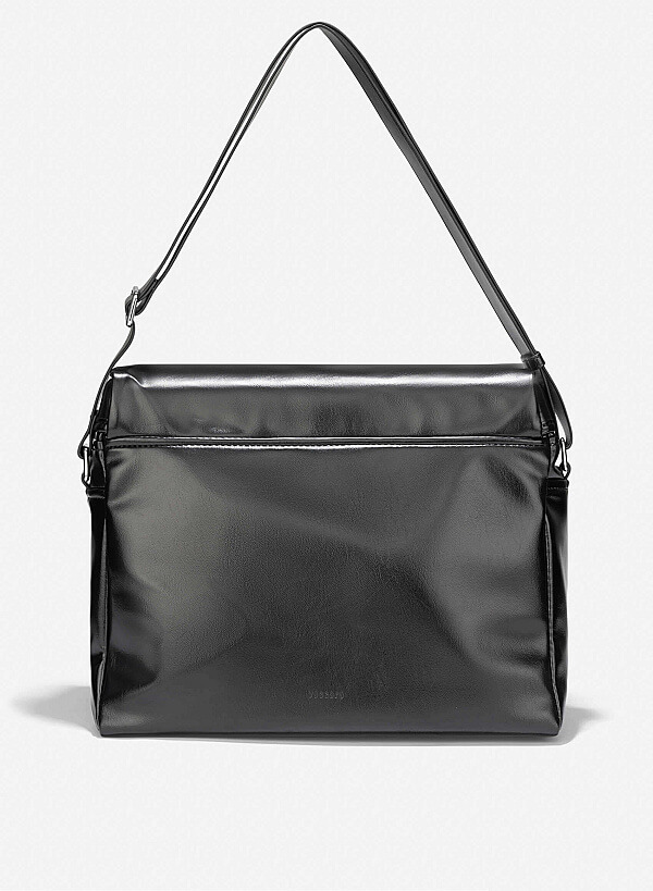 Trendy Patent Leather Flap Satchel Bag - SAC 0331 - Black - VASCARA