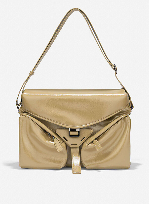 Trendy Patent Leather Flap Satchel Bag - SAC 0331 - Olive