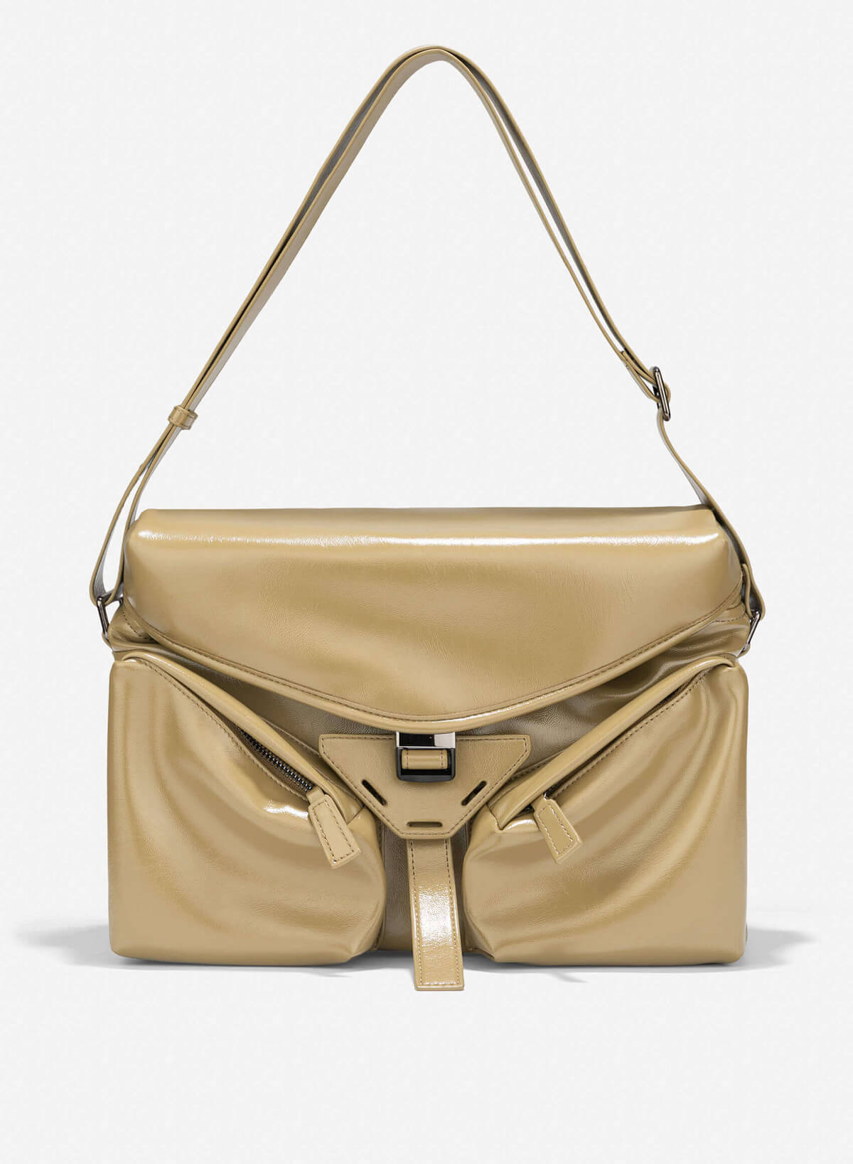 Trendy Patent Leather Flap Satchel Bag - SAC 0331 - Olive - VASCARA