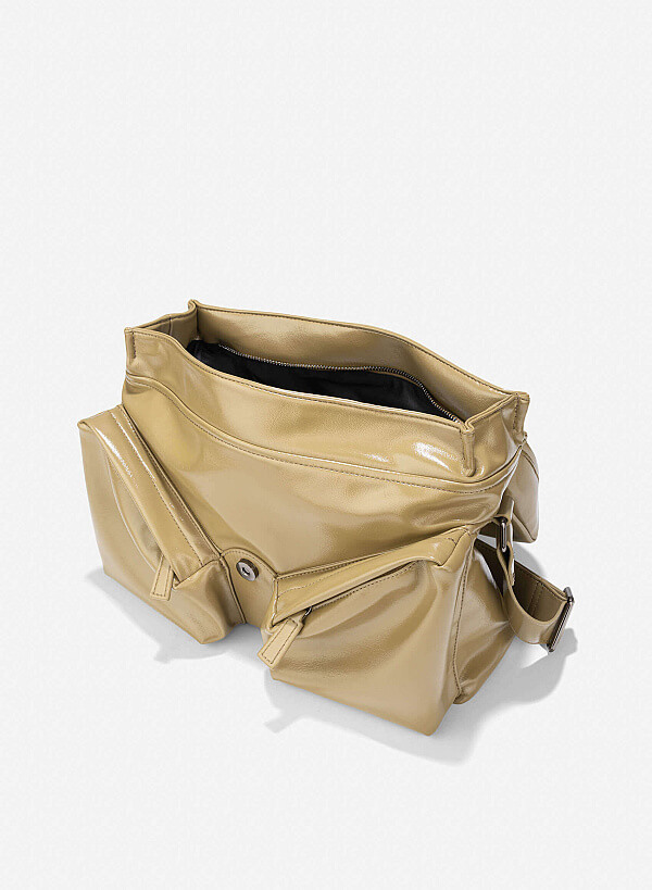 Trendy Patent Leather Flap Satchel Bag - SAC 0331 - Olive - VASCARA