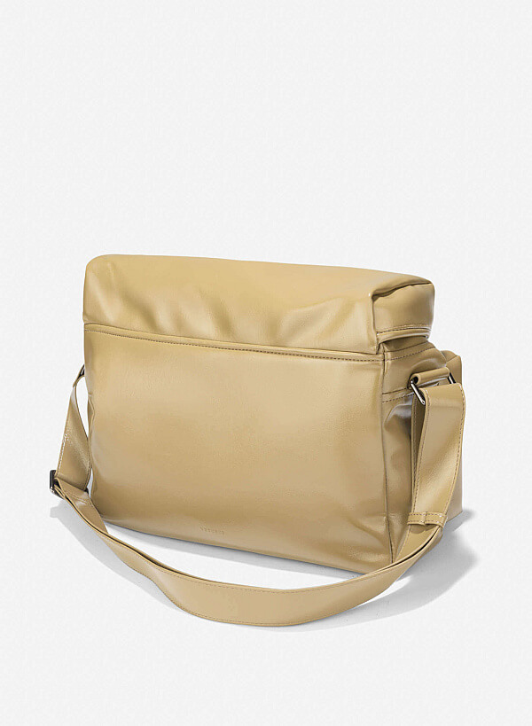 Trendy Patent Leather Flap Satchel Bag - SAC 0331 - Olive - VASCARA