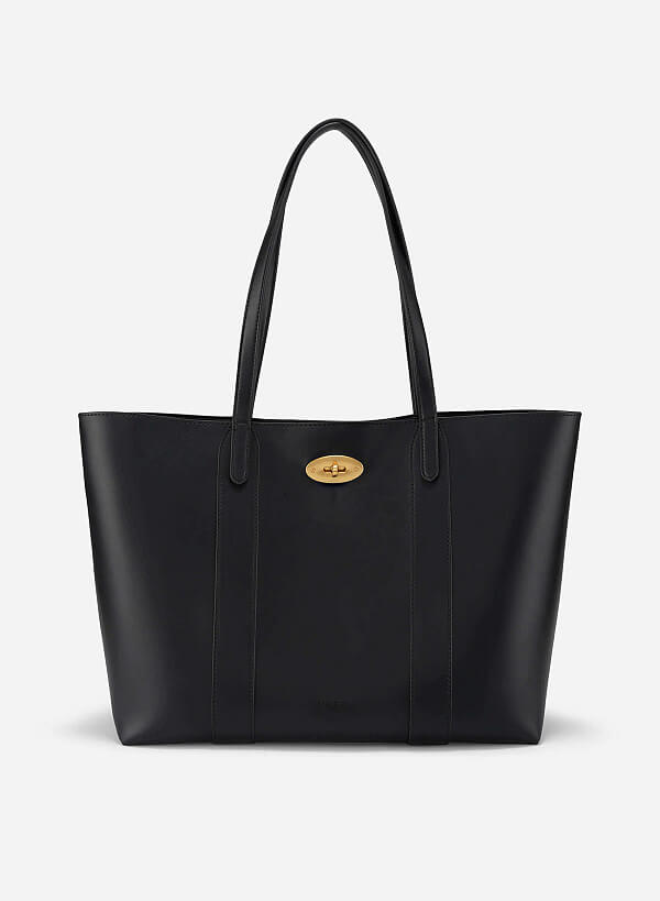 Twist Lock Classic Oversized Tote Bag - TTE 0162 - Black