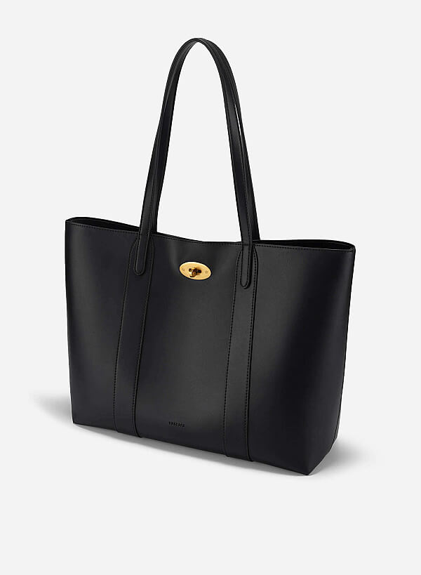 Twist Lock Classic Oversized Tote Bag - TTE 0162 - Black - VASCARA