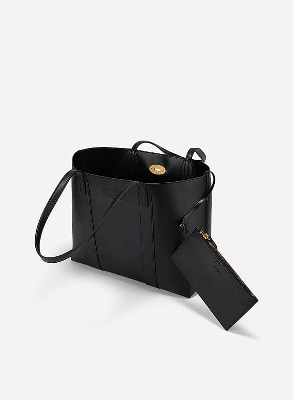 Twist Lock Classic Oversized Tote Bag - TTE 0162 - Black - VASCARA