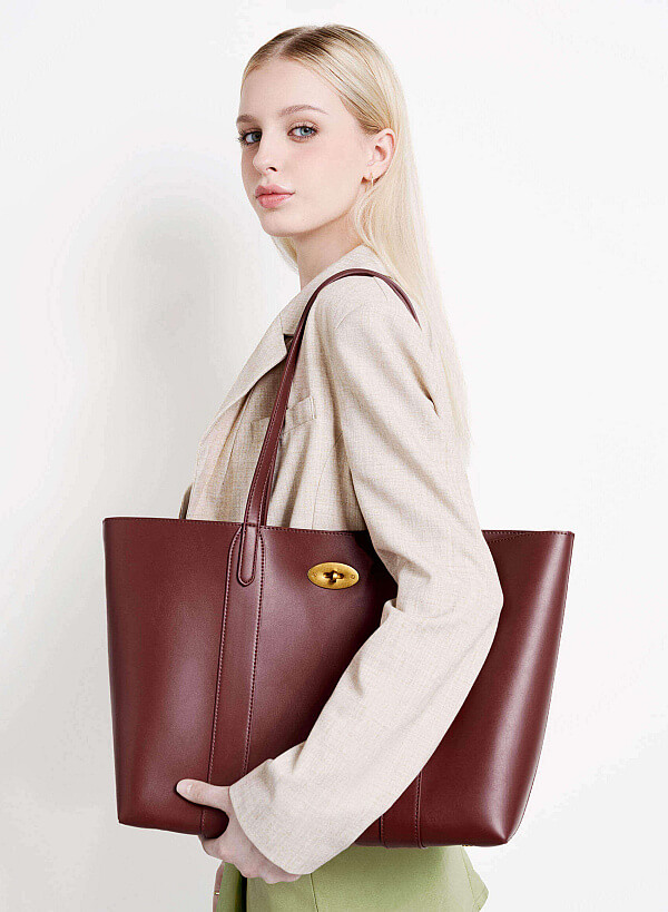 Twist Lock Classic Oversized Tote Bag - TTE 0162 - Bordeaux - VASCARA