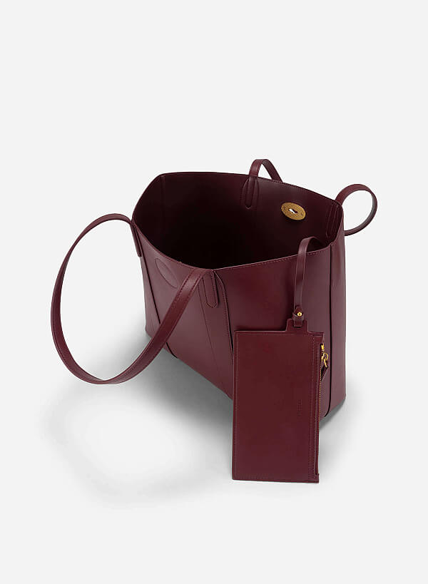Twist Lock Classic Oversized Tote Bag - TTE 0162 - Bordeaux - VASCARA